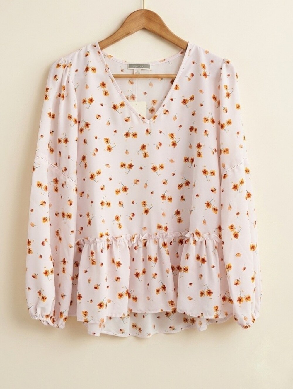 PLEIONE Floral Long Sleeve Peplum Top - New With Tag - Size Small